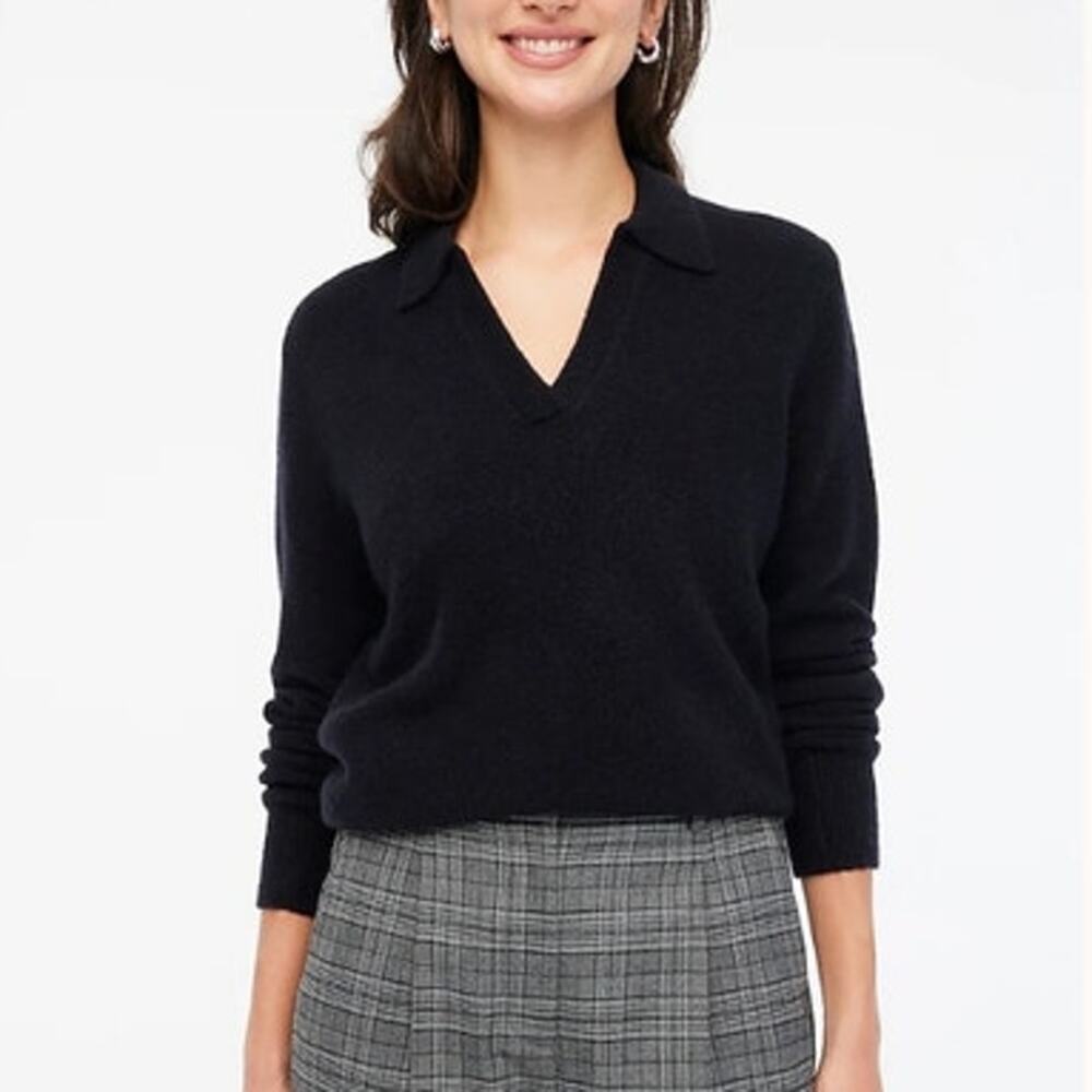 NWT J. Crew Sweater-Polo In Extra-Soft Yarn Black XXS